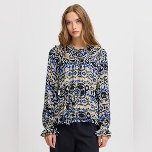 ATELIER (ICHI) Blue Patterned Women's Top (oversized)NWT